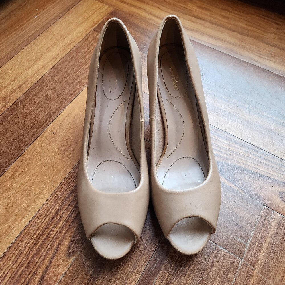Dream Pairs Beige Leather Open Toe High Heels Size 11 - Picture 4 of 16